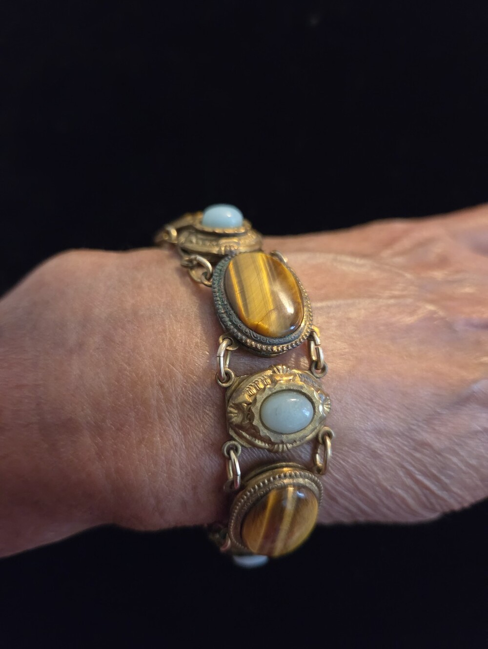 Vintage Chinese Filigree Tiger Eye Bracelet
